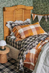 SHIPS SEPTEMBER - Licorice Gingham Ruffle Flat Sheet