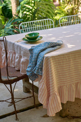 NEW - Pesca Stripe Tablecloth With Ruffle