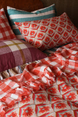 SHIPS SEPTEMBER - Cherry Gingham Ruffle Flat Sheet