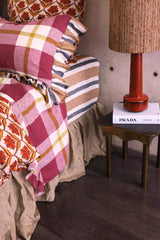 SHIPS SEPTEMBER - Plum Check Ruffle Flat Sheet