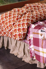 SHIPS SEPTEMBER - Plum Check Ruffle Flat Sheet