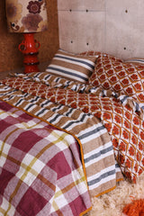 SHIPS SEPTEMBER - Taupe Stripe/Plum Check Double Sided Quilt