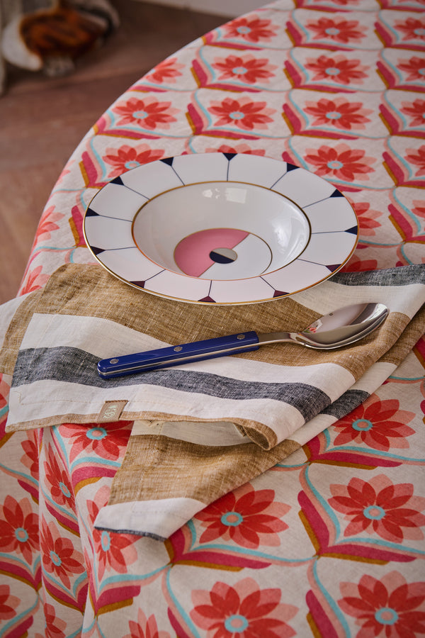 Taupe Stripe Linen Napkin Sets