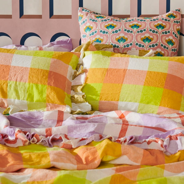 Peach Lemonade Check Pillowcase Sets
