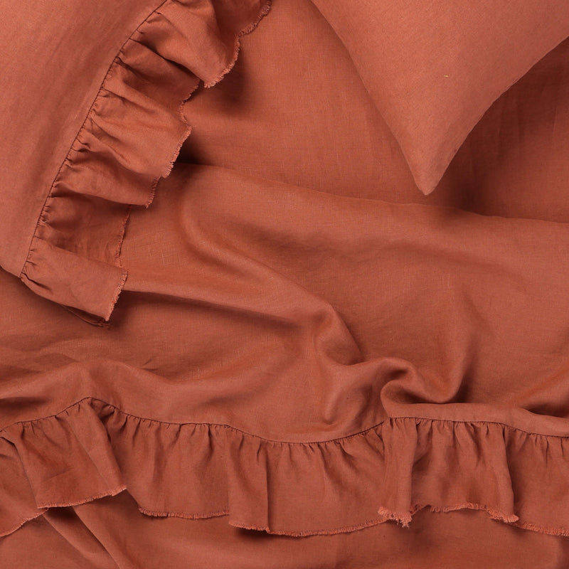 SHIPS LATE OCTOBER - Terracotta Ruffle Flat Sheet