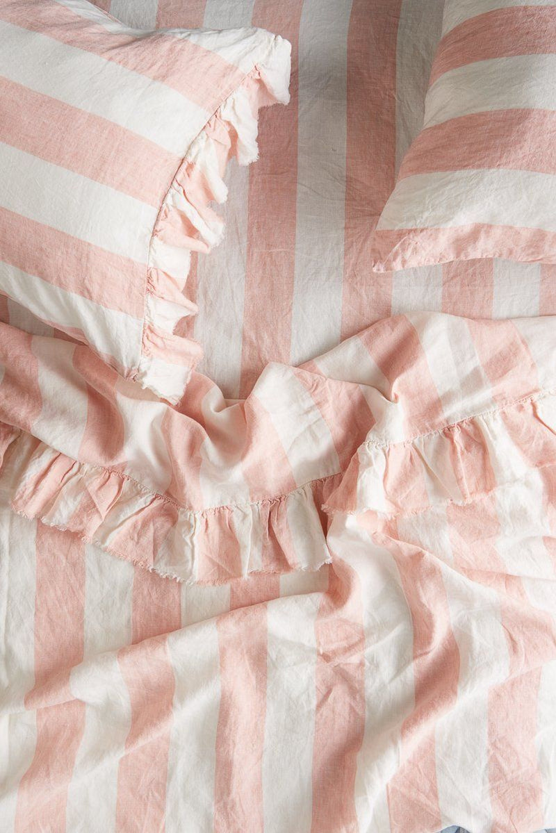 Blush Stripe Ruffle Pillowcase Sets