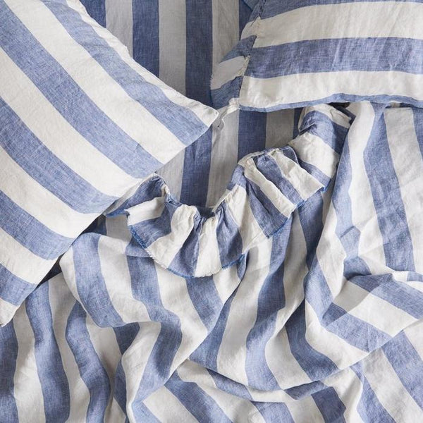 Chambray Stripe Ruffle Flat Sheet