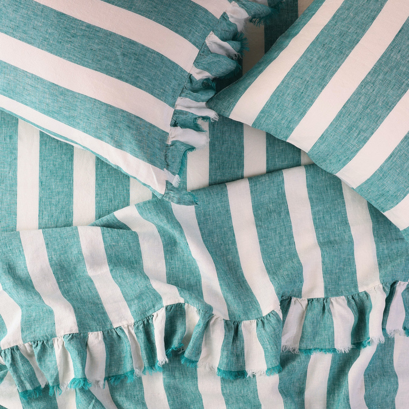 SHIPS JULY - Emerald Stripe Ruffle Flat Sheet – Society of Wanderers