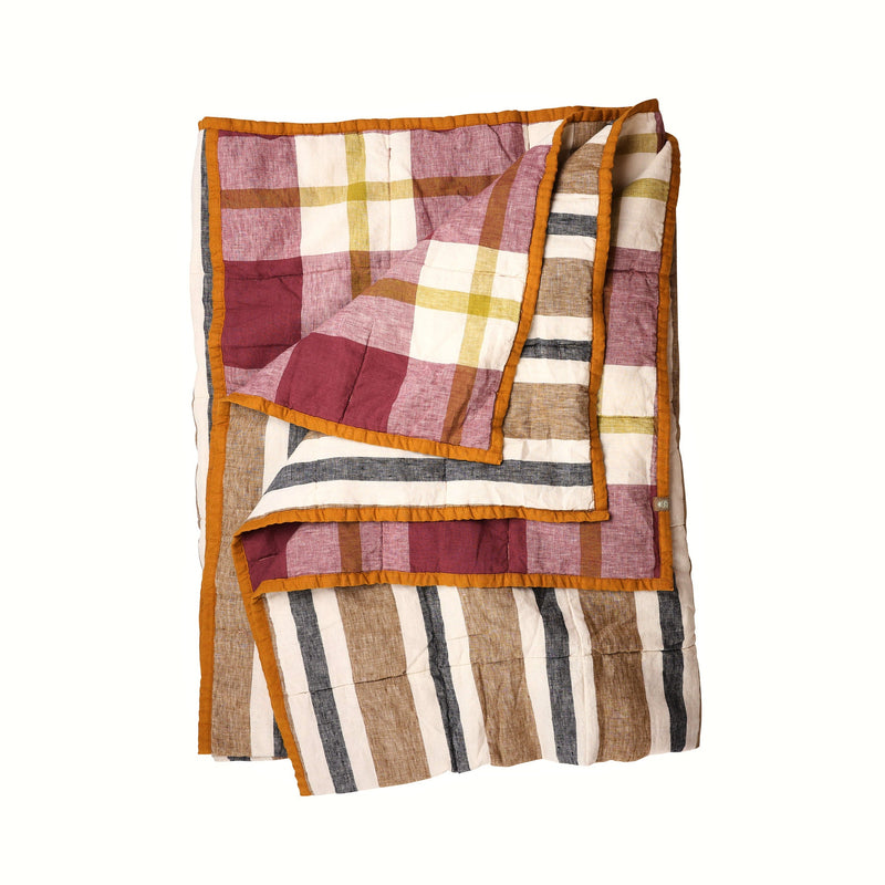 NEW - Taupe Stripe/Plum Check Double Sided Quilt