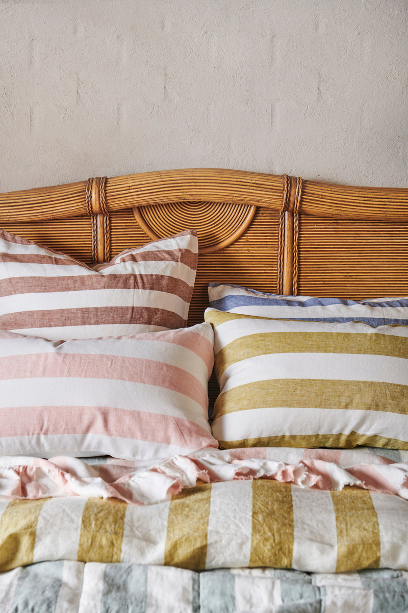 Blush Stripe Ruffle Pillowcase Sets