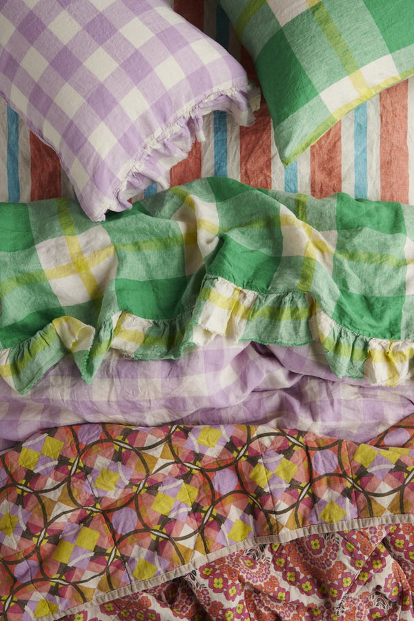 Lilac Gingham Ruffle Pillowcase Sets