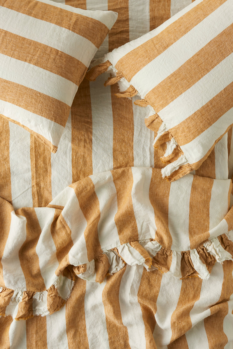 Turmeric Stripe Ruffle Flat Sheet