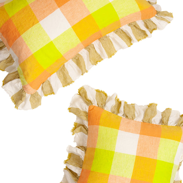 Peach Lemonade Check Full Ruffle Pillowcase Set